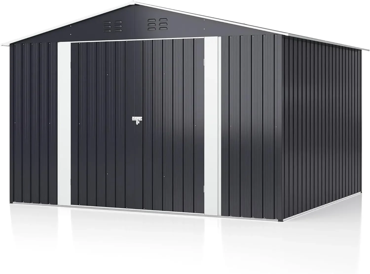 10x8 FT Metal Storage Shed, Large Outdoor Shed with Updated Frame Structure, Garden Tool Sheds for Backyard Patio Lawn, Grey