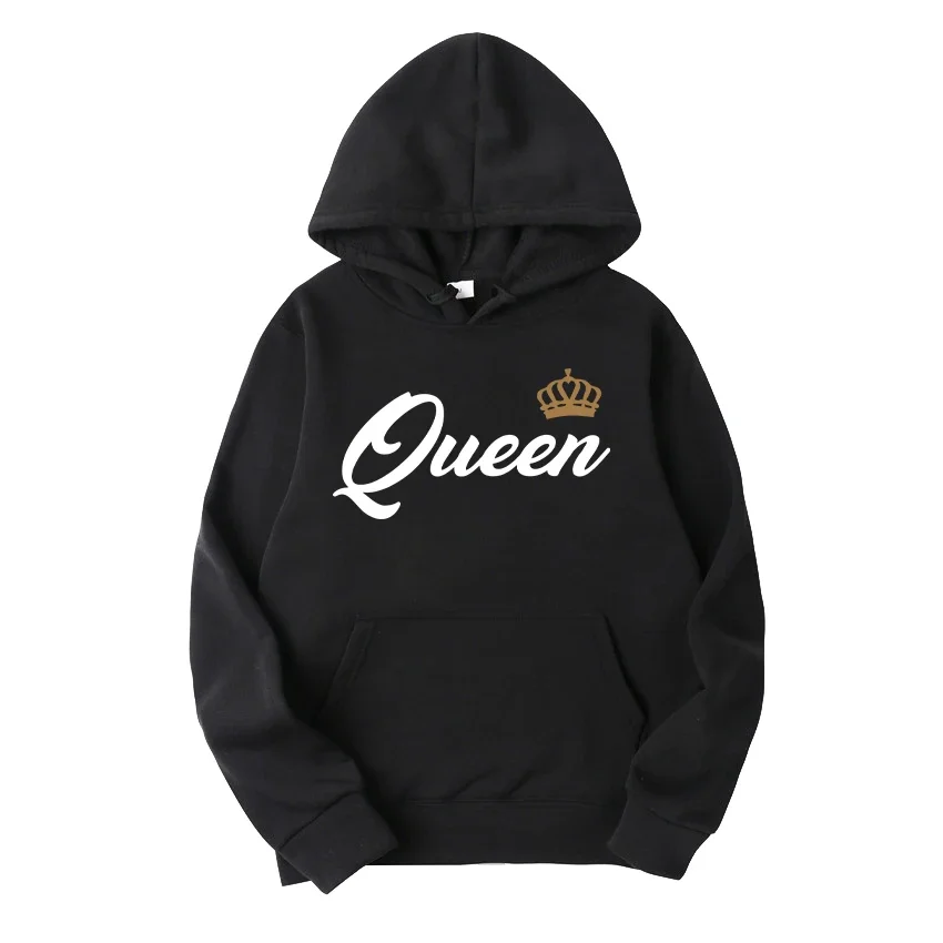 Fashion Men Women Long Sleeve Pullover Hooded Sweatshirts Unisex King and Queen Print Hoodies Casual Streetwear Couple Sweat