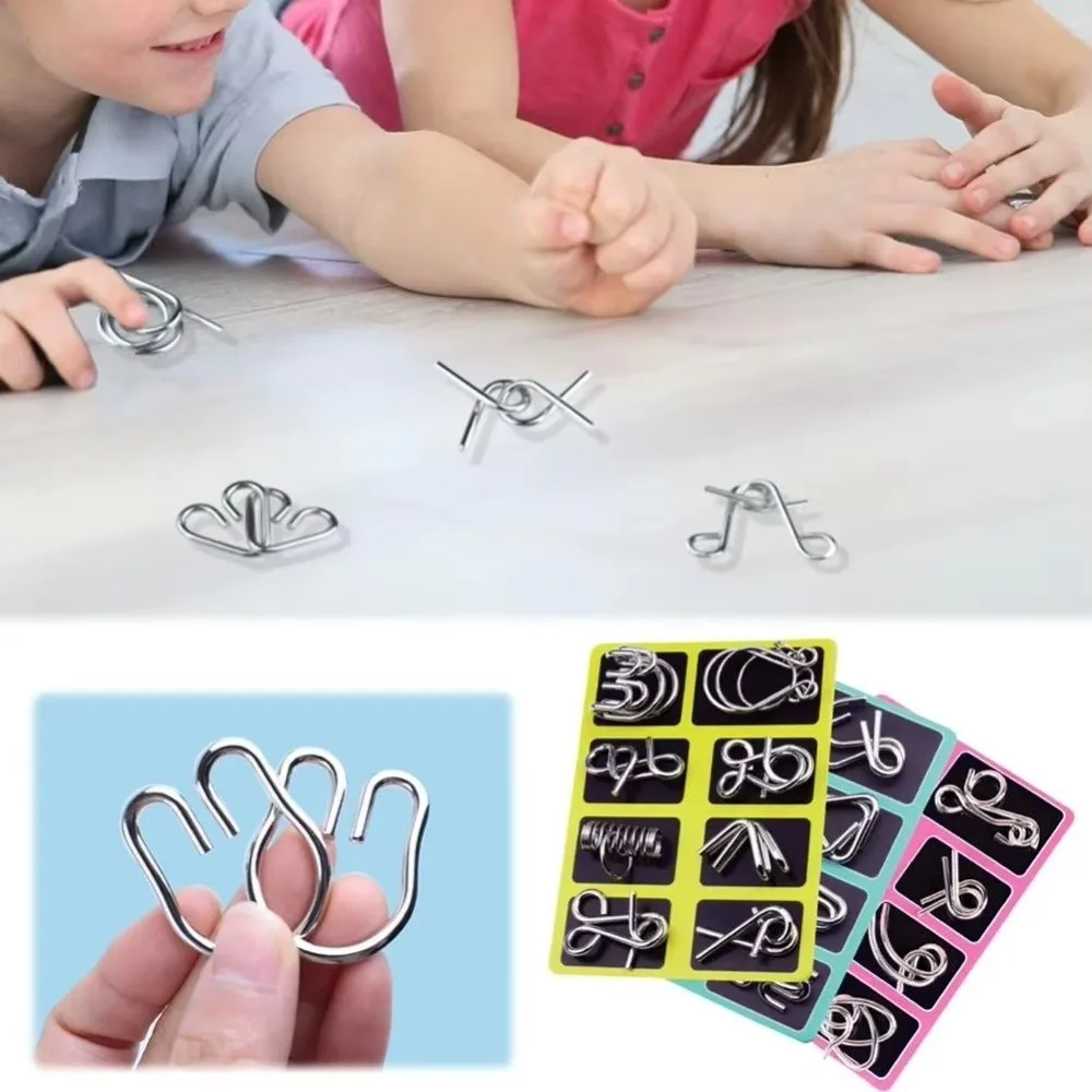 Metal Puzzle Montessori Puzzle 3D Design Puzzle Wire 3D Puzzle Intellectual Design Set of 8 Wire IQ Games Educational Play