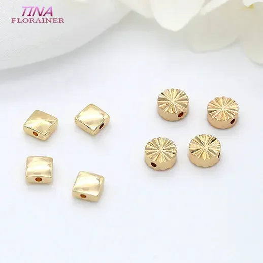 20PCS 5MM 6MM 14K Gold Color Plated Brass Square Beads Bracelet Beads High Quality Diy Jewelry Accessories