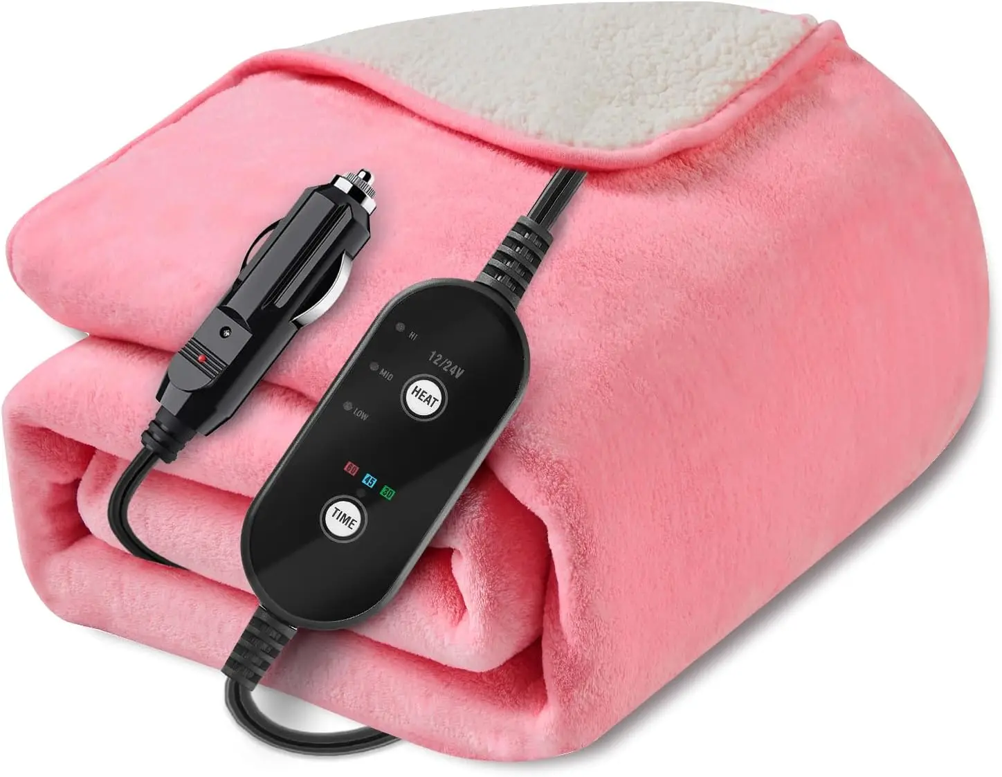 

Электрическое одеяло с подогревом 12В/24В для автомобиля, фланелевый электрогрелок для внедорожников, автодомов и кемпинга, 60x44 дюйма, режимы Hi/M/Lo с таймером автоотключения, розовое