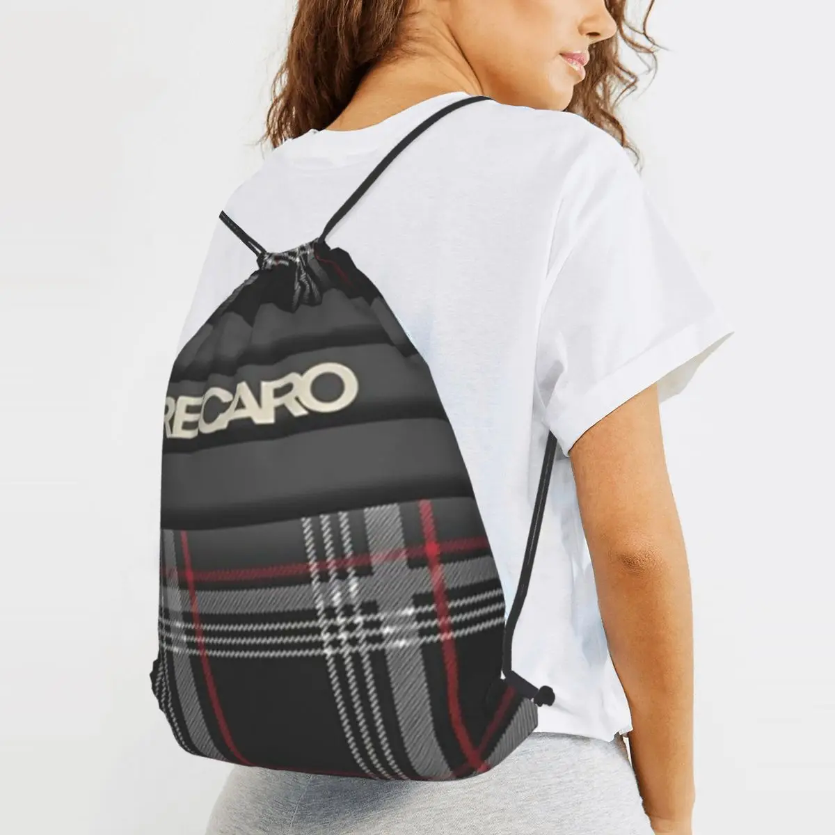 Tartan Plaid Recaros Backpacks Casual Drawstring Bundle Pocket Shoes Bag Book Bags for Man Woman Students view 3