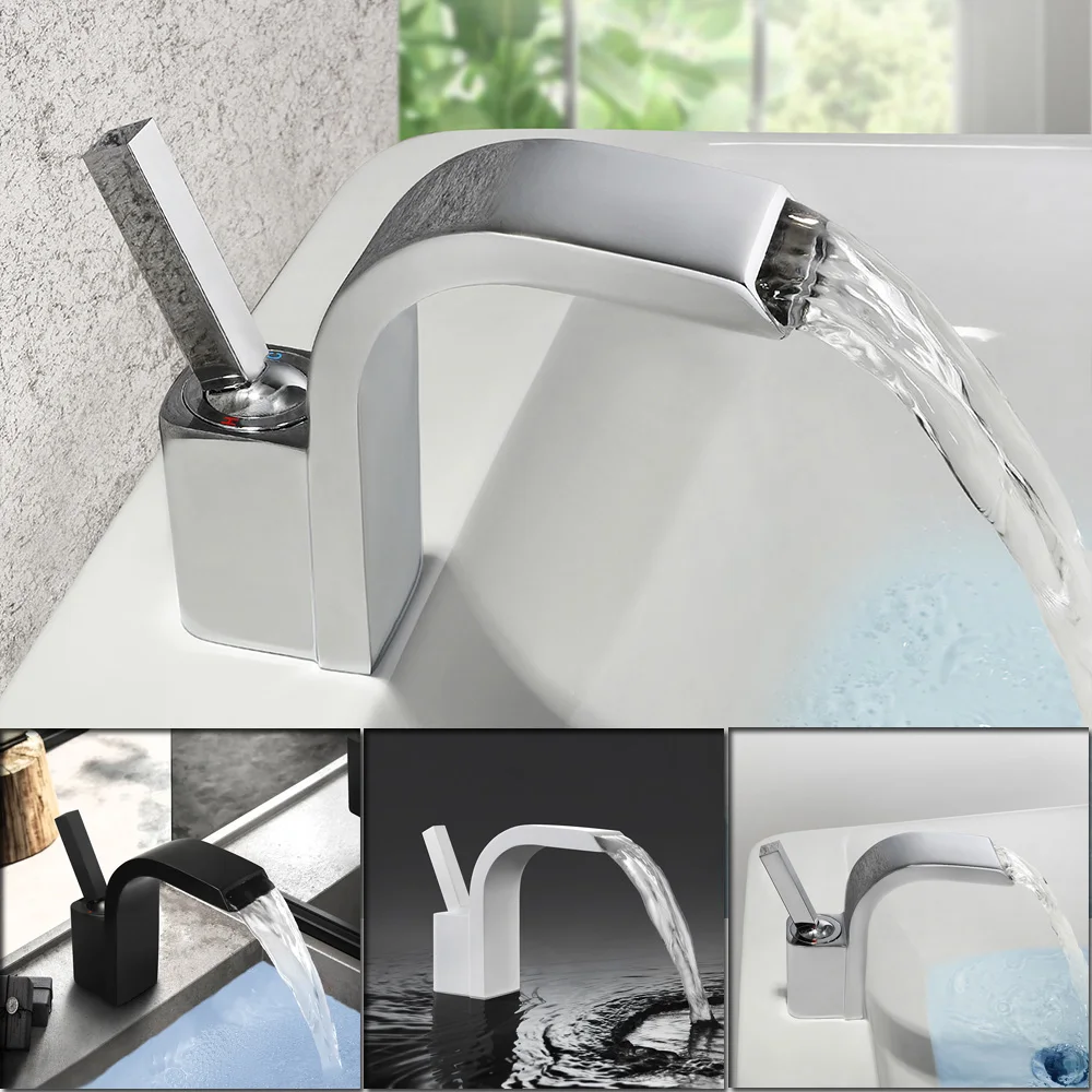 

SKOWLL Bathroom Faucet Single Hole Deck Mount Bathtub Waterfall Sink Mixer Tap with Single Handle, Chrome HG-4855