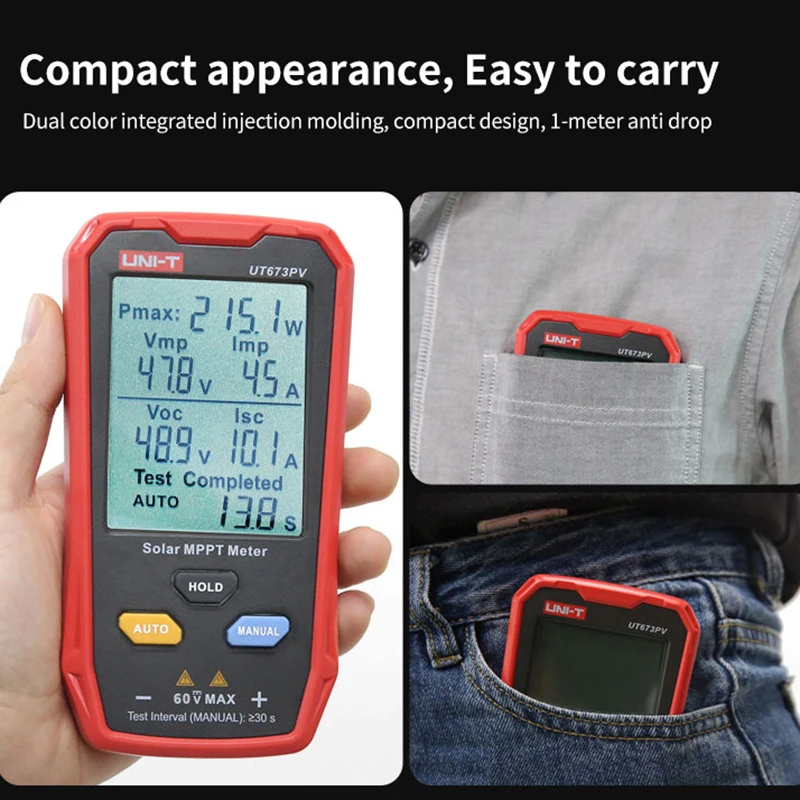 Imagem -03 - Medidor Solar Mppt Tester Potência Máxima Painéis Fotovoltaicos Rastreador Pico de Tensão de Circuito Aberto Pmax Lmp Voc Teste Lsc Ut673pv Uni-t-ut673pv