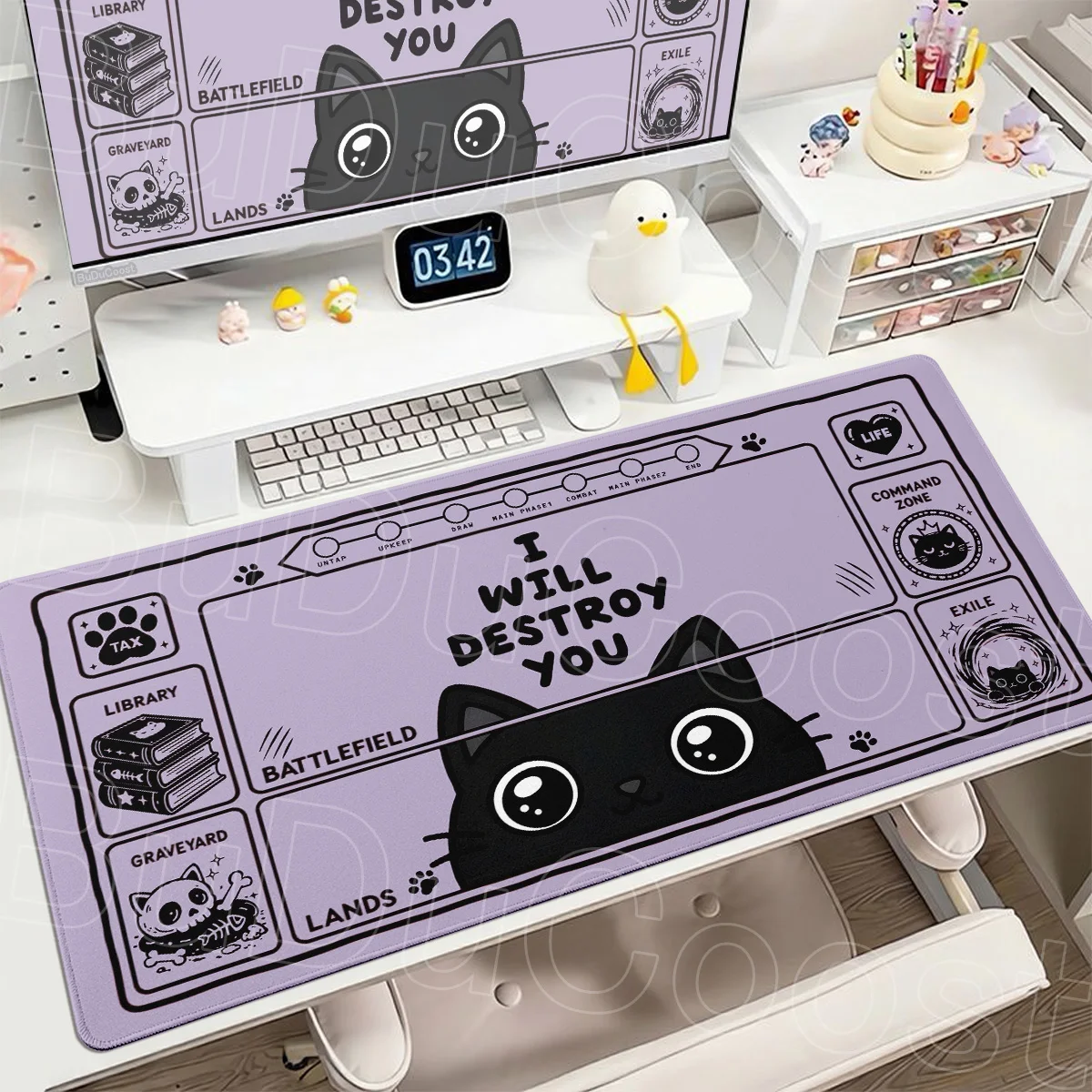 Anime Mousepad 30x80cm Black Cat Pattern Magic Party Games Mat Durable Lockedge Rubber For MTG&TCG Computer Office Long Desk Pad