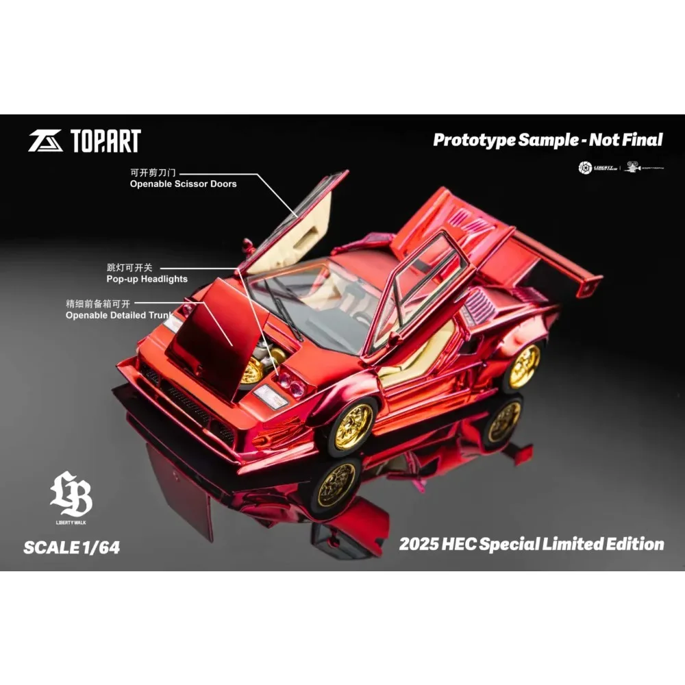 TopArt 1:64 LBWK Lamborghini Countach HOBBY EXPO CHINA 2025 VENT EDITION Alloy Premium Diecast Car Model Vehicle Collectible