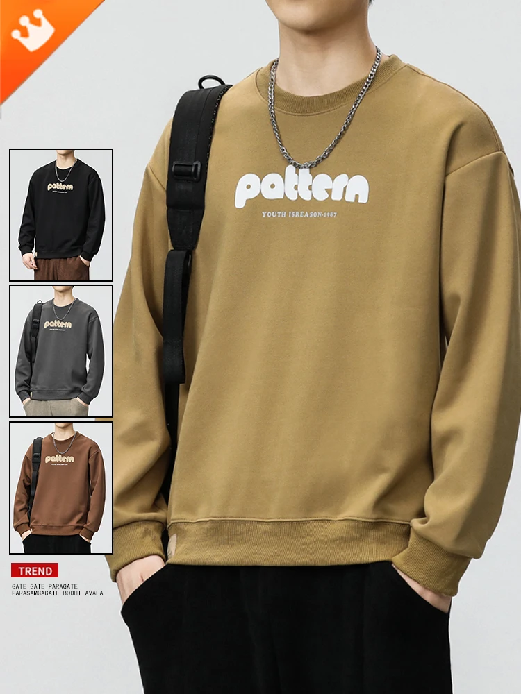 

Trendy Long Sve round Ne Sweatirt Men's Spring Faion Street Sle Casual Loose Fit Antibacterial Cotton Polyester
