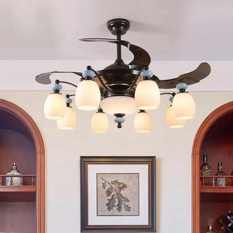 

Chinese style fan light ceiling fan light dining room living room 6 8 head atmospheric bedroom invisible fan light