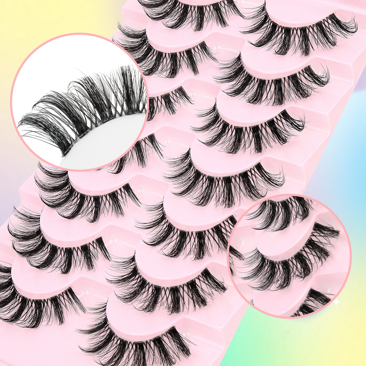 7-Pair Natural False Eyelash Transparent Stem Cross Style Lightweight Manga False Eyelash