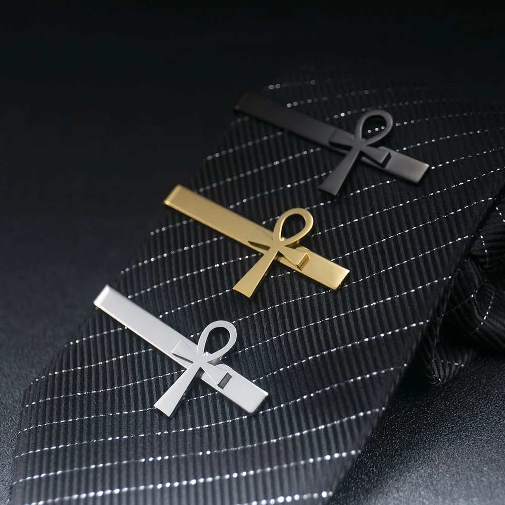 Vintage Egyptian Ankh Logo Stainless Steel Tie Clip Men's Fashionable Suit Tie Clip Wedding Tie Decoration Men's Gift