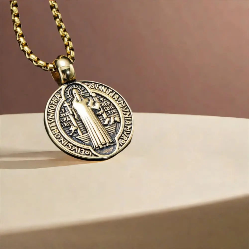 3Pcs Double Sided Saint Benedict Pendant Necklace Zinc Alloy Comfortable Wear San Benito Necklace Catholic Amulet Exquisite