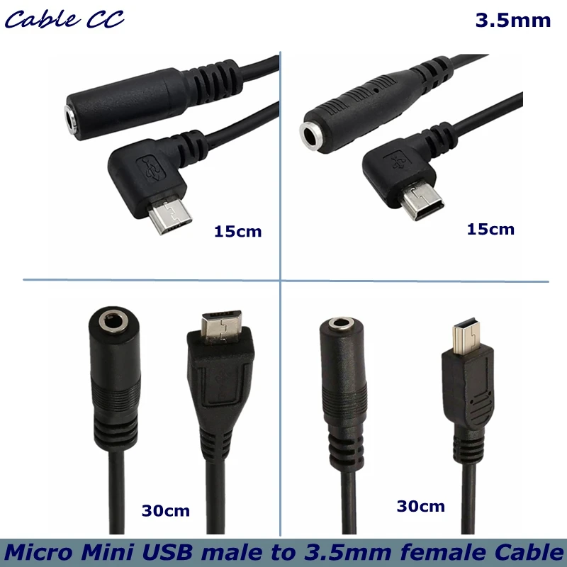 0.15m 0.3m DC 3.5mm Female to Mini 5P/Micro 5P Male Audio Cable for Microphone Headset Audio Connection Mobile Phone Adapter