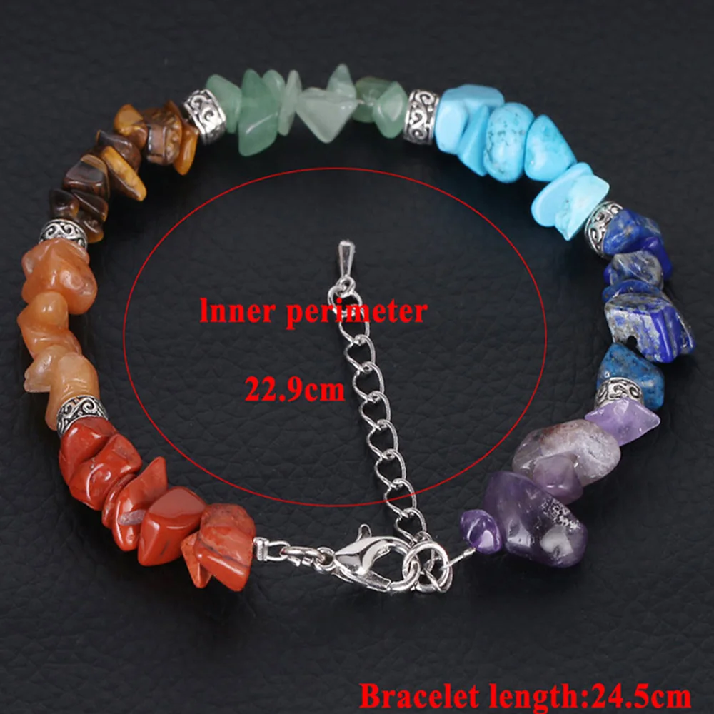 7 Chakra Natural Chip Stone Bracelet Natural Healing Crystal Link Lobster Chain Bracelets for Energy Balance Meditation Yoga