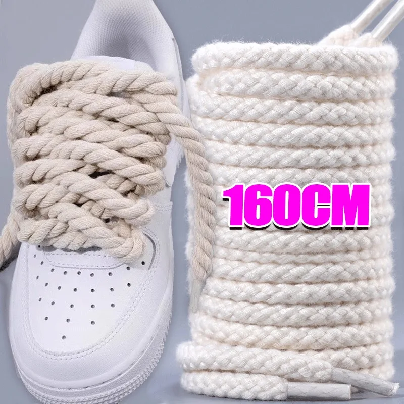 2PCS 120-160CM Thick Cotton Line Weaving Twisted Rope Bold Shoelaces Women Men Sneakers Low-top Canvas Shoe Laces Strings