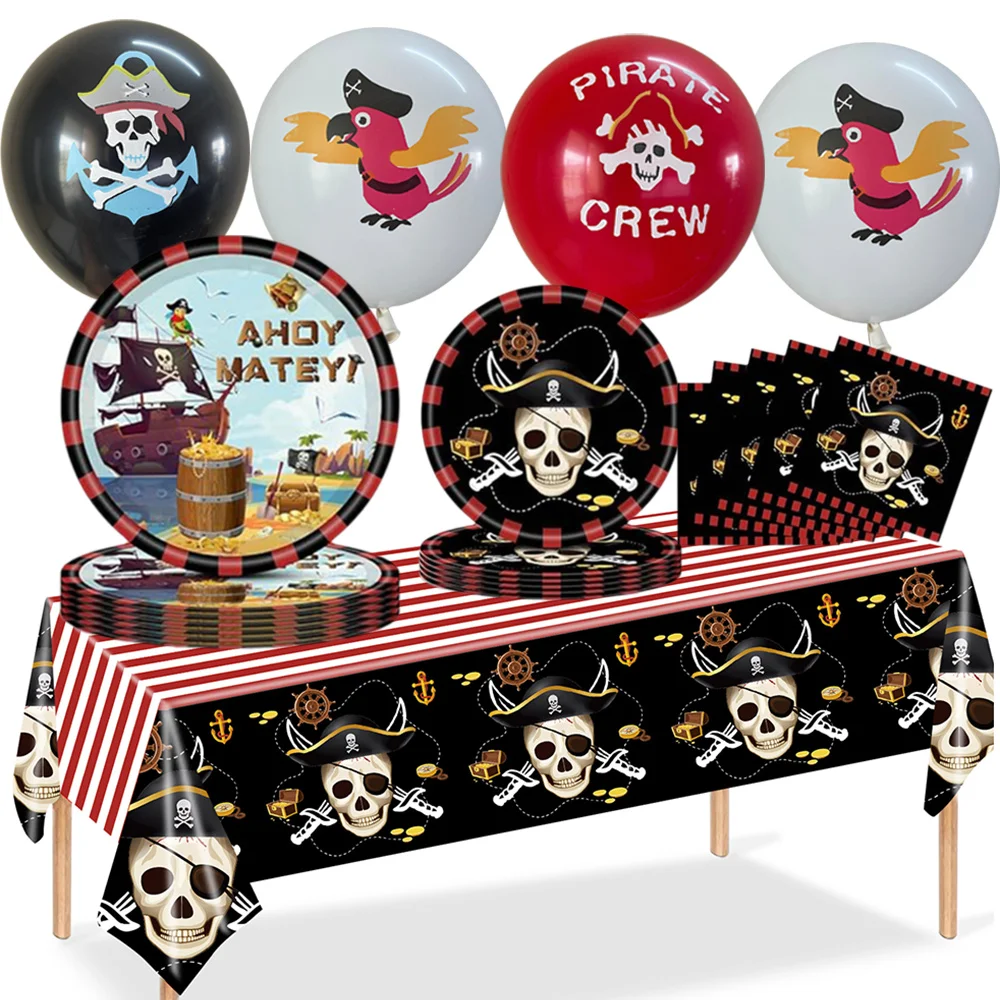 

Pirate Tableware Tablecloth Balloons Pirate Ship Theme Party Supplies Decorations Pirate Dinnerware Adult Teens Kids Table Decor