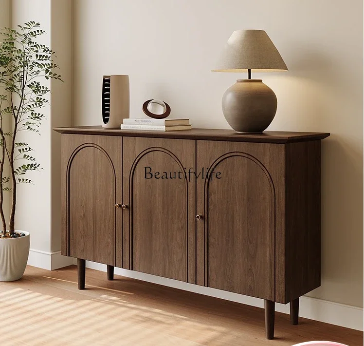 

FG11Entrance Cabinet Walnut Color Solid Wood Storage High Leg Simple Storage Shoe Cabinet