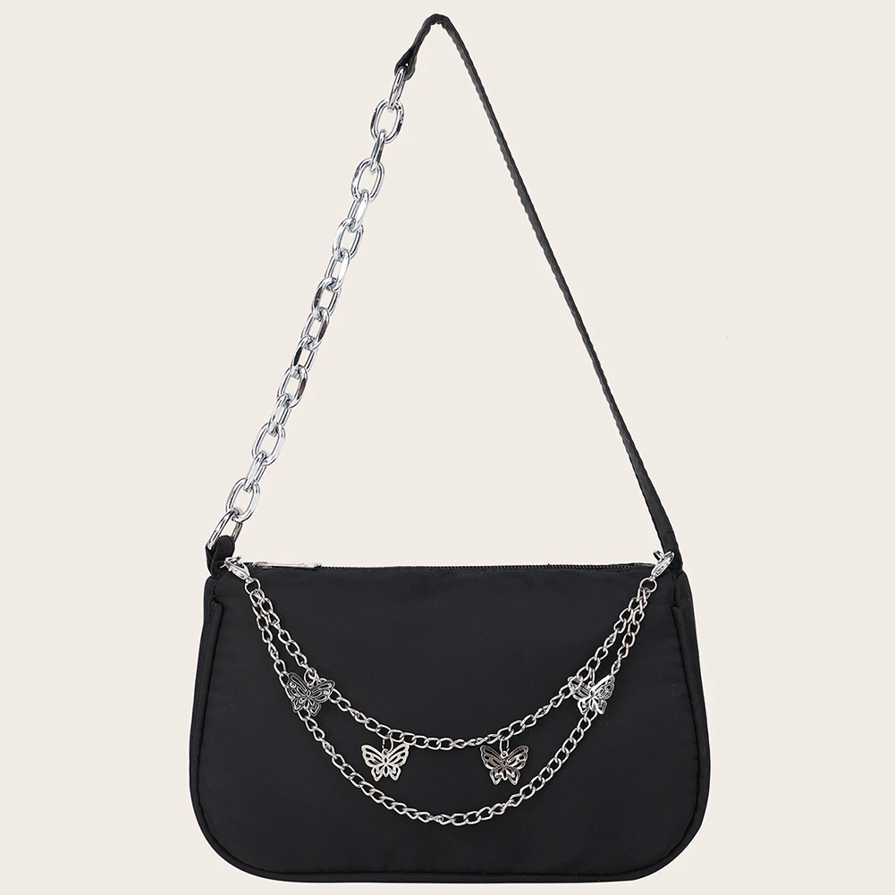 Women Butterfly Chain Underarm Bags Black Japanese and Koreann Style Underarm Bag for Women Small Ladies Shopping Bags