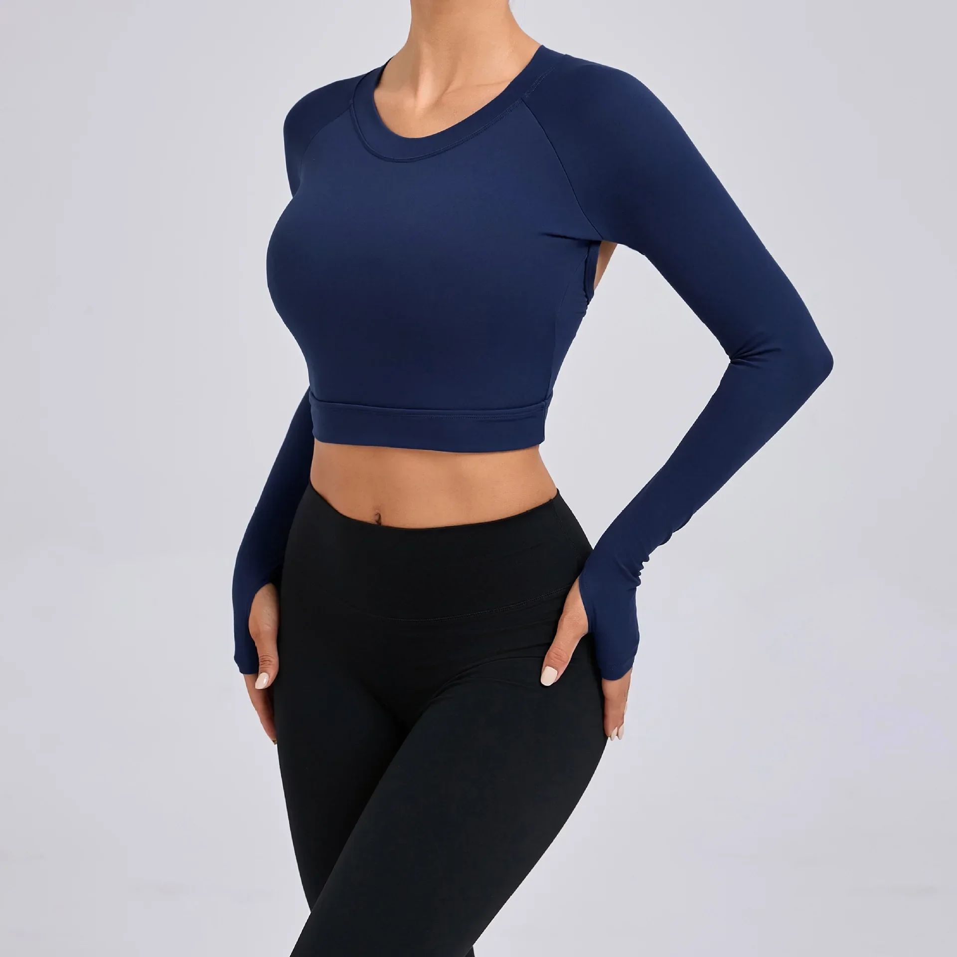 

Pad Back Women Yoga Long Sleeved Outdoor Running Fitness T-shirt Yoga Shirt Gym Push Up Workout Sportwear Active Crop Tops