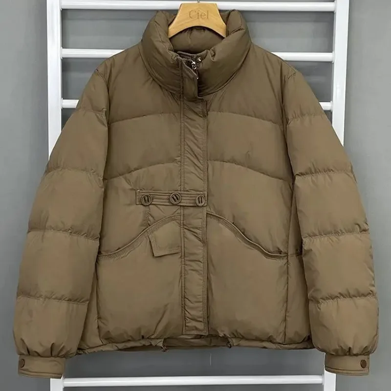 Women  Korean  Loose Fit  White Duck Down  Feather Down Jacket  Short  Jacket Warm  Standing Collar  Light Leisure Elegant Sweet