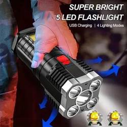 5 LED Flashlight High Power Rechargeable Battery Indicator Torch COB Flood Light Waterproof Spotlight For Outdoor Camping Lamp