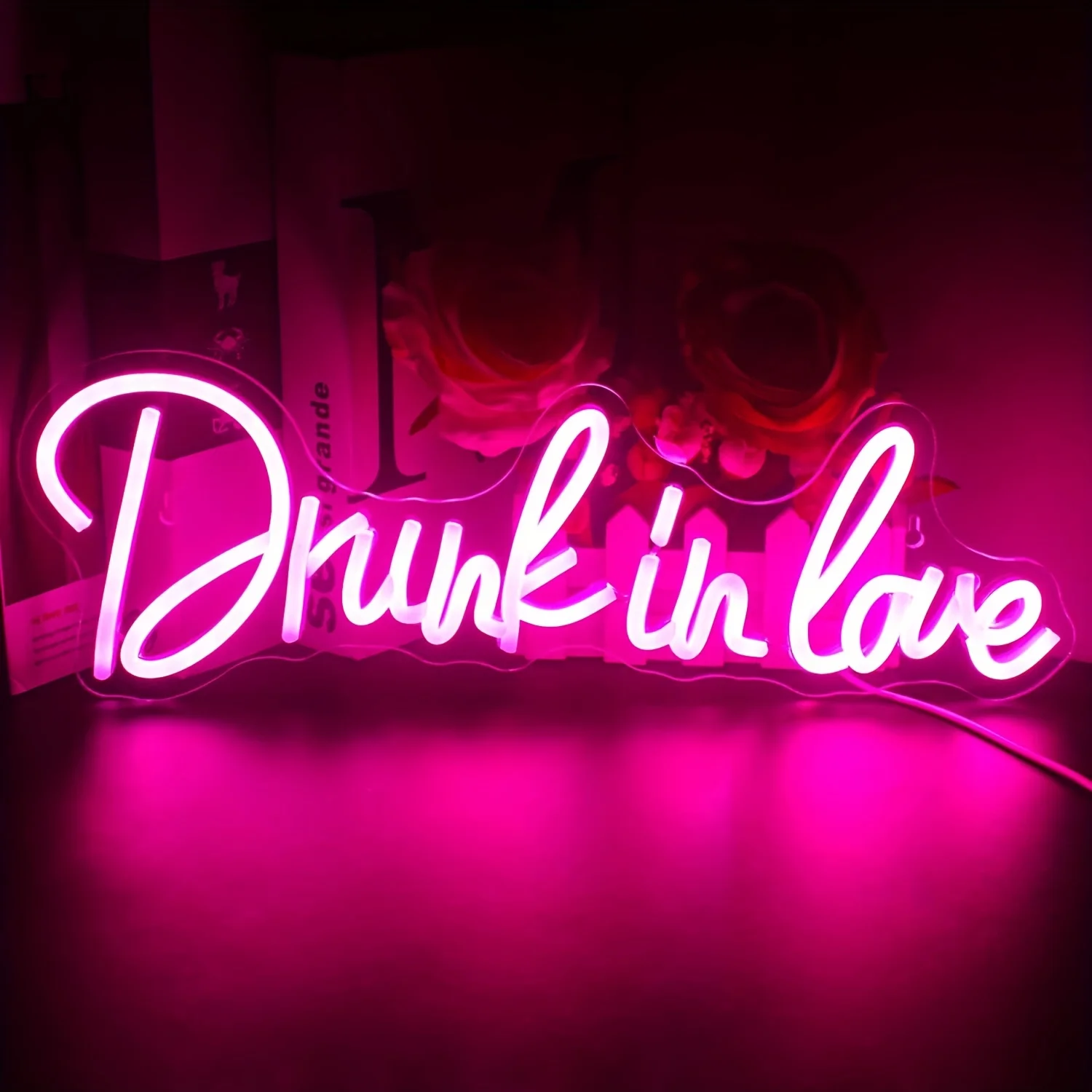 Drunk In Love Pink LED Neon Sign-Hanging Design for Bedroom, Wedding, Engagement, Anniversary, Party, Bar, Club, Gift for Lovers