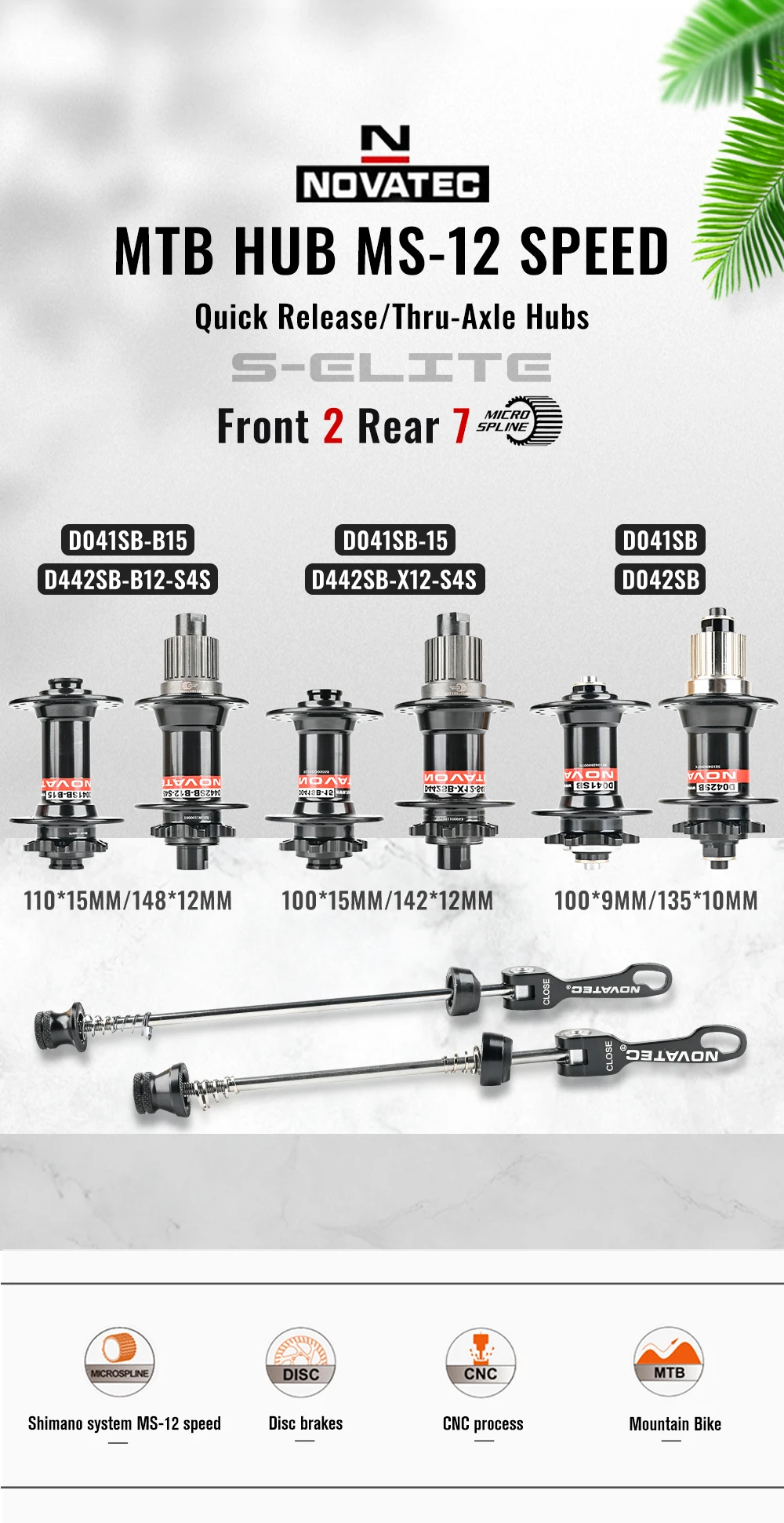 Novatec Fahrradnaben D041/D442SB MTB Fahrradnabe CR-MO Stahl Freilauf Kassette 7 Lager 12S Micro Spline 12 Geschwindigkeit 32 Löcher – Detail 1