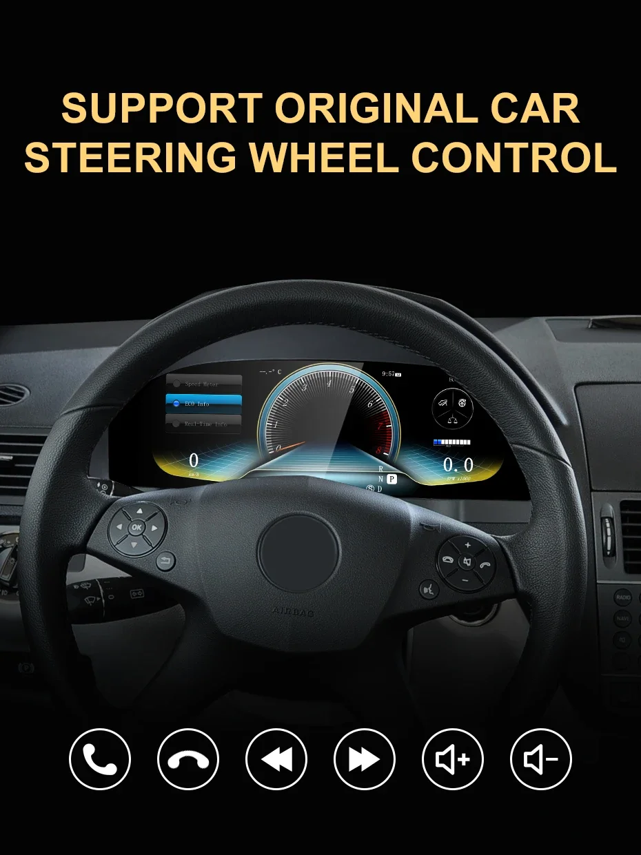 العنقودية لمرسيدس بنز C-Class W204 NTG4.0 2008-2011 عداد السرعة لوحة القيادة مقياس سرعة الدوران الرقمي الظاهري قمرة القيادة LCD أداة