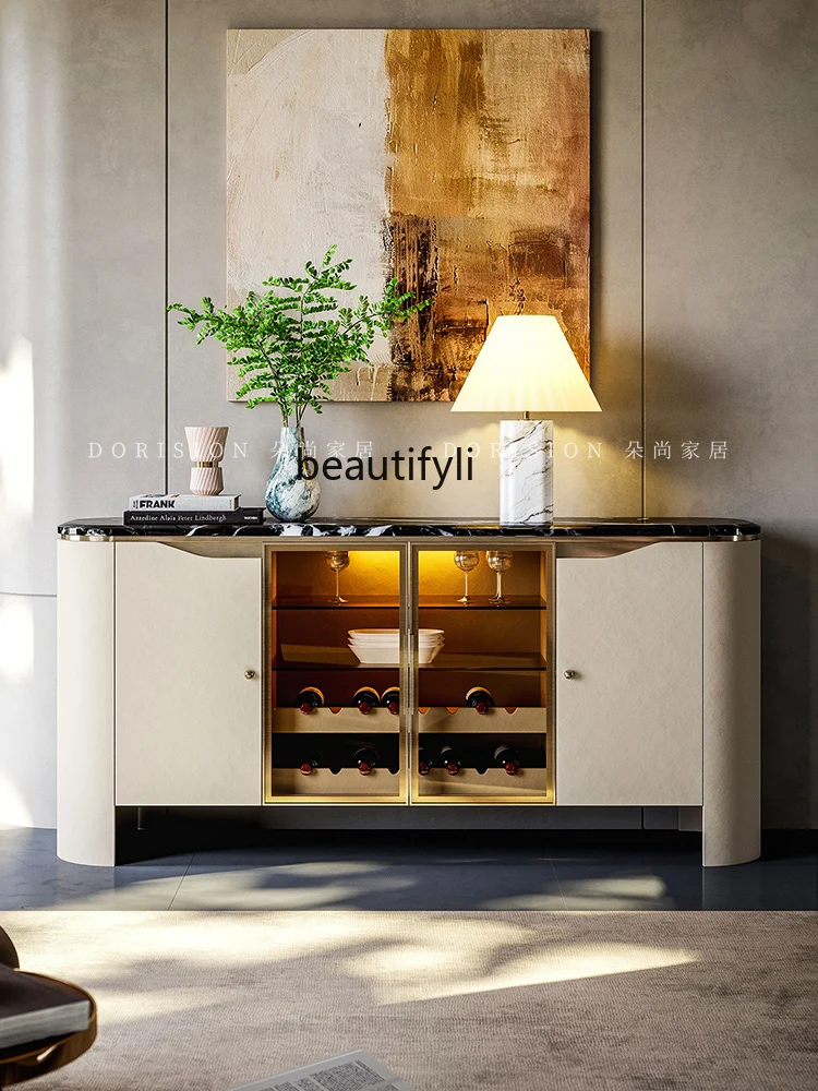 

Light luxury dining side cabinet against the wall storage Italian minimalist living room entrance glass wine cabinet