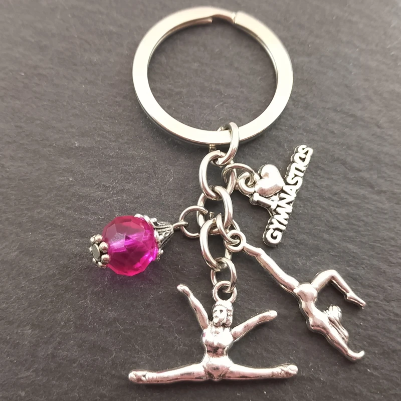 1pc New I Love Gymnastics Key Chain Heart Gymnast Pendant Keychain Ring Keyring Creative Gifts Women