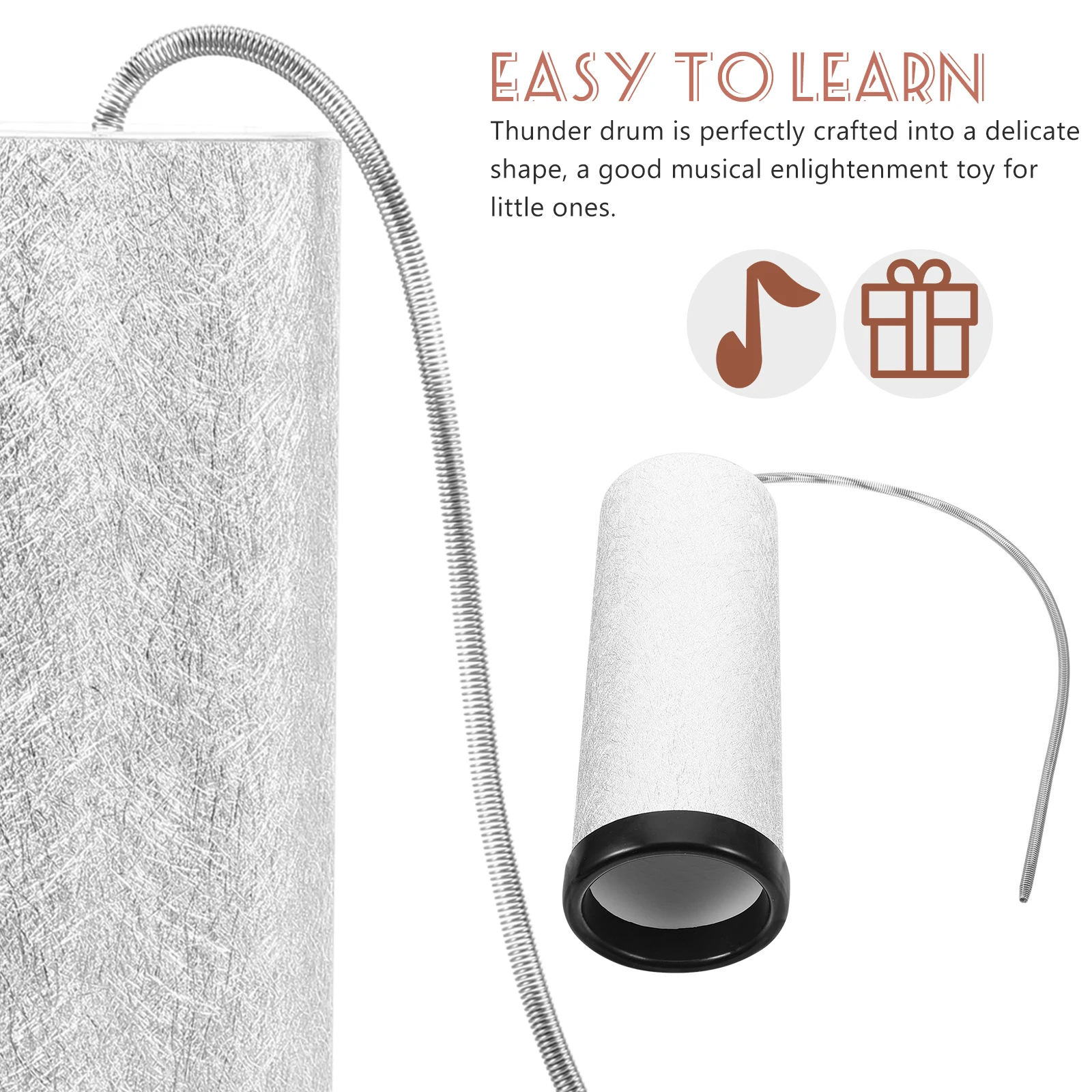 Tambor de trueno, instrumento Musical, superficie lisa plateada, uso largo, enseñanza de música, sensorial, tormenta, juguetes de tambor de primavera, sonido de percusión