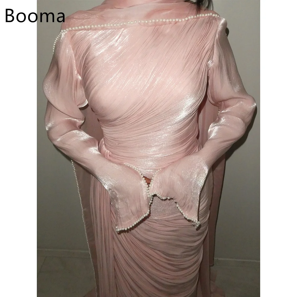 

Booma Shiny Mermaid Pink Pearls Pleat Dresses Formal Party Gowns for Women Long sleeve Simple Prom Gown Customize 2025