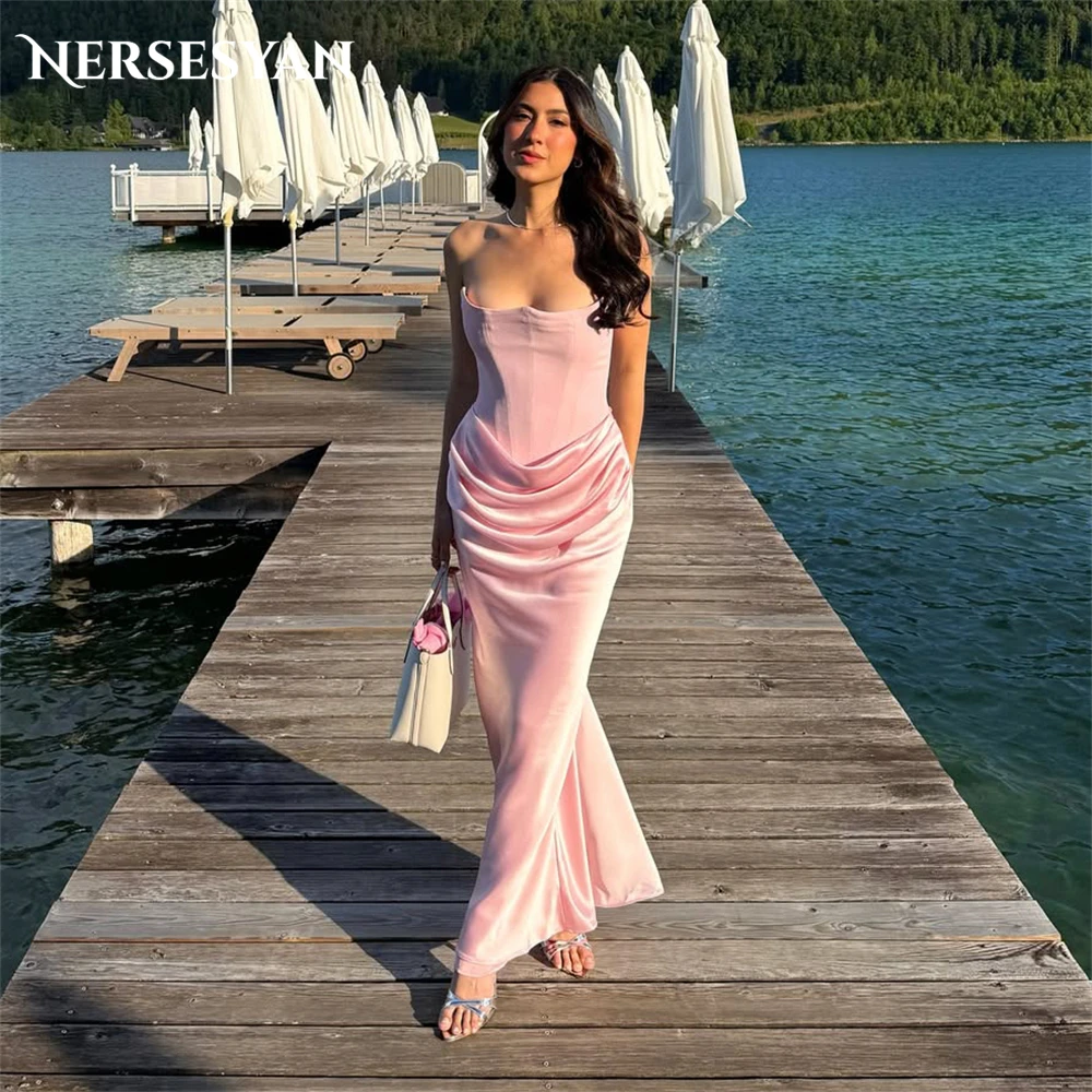 

Nersesyan Elegant Blush Pink Evening Dresses Off Shoulder Pleats Draped Mermaid Stretch Formal Celebrity Party Gowns Customized