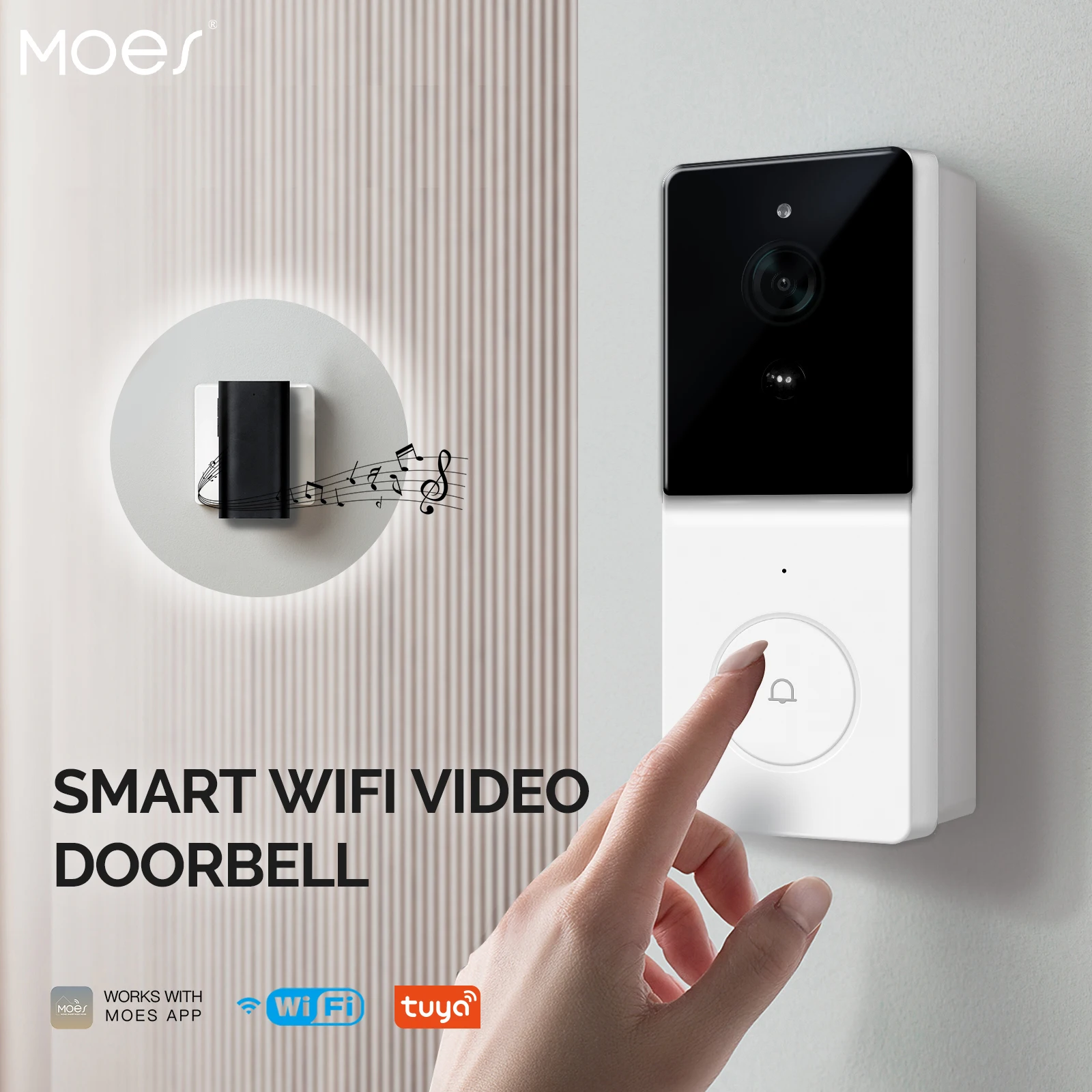 MOES Tuya inteligentne WiFi dzwonek z kamerą wideo z dwukierunkowym domofonem Audio, noktowizorem i bezprzewodowym bezpieczeństwo w domu produktów