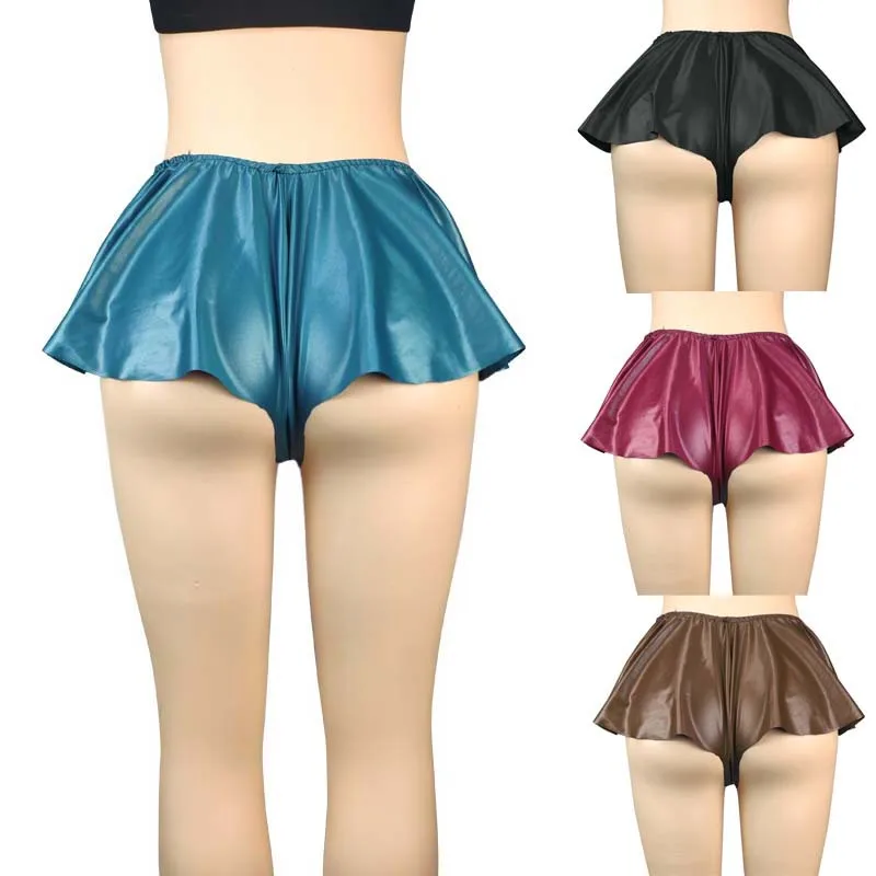 Faux Leather Womens Skirt Shorts Nightclub Performance Casual Super Short Pleated A-line Skirts Bottoms Outfit Versatile Large