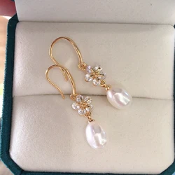 ZHBORUINI 2024 New AAA Zircon Plum Blossom Earrings For Women Jewelry 100% Genuine Natural Freshwater Pearl Earrings Gife