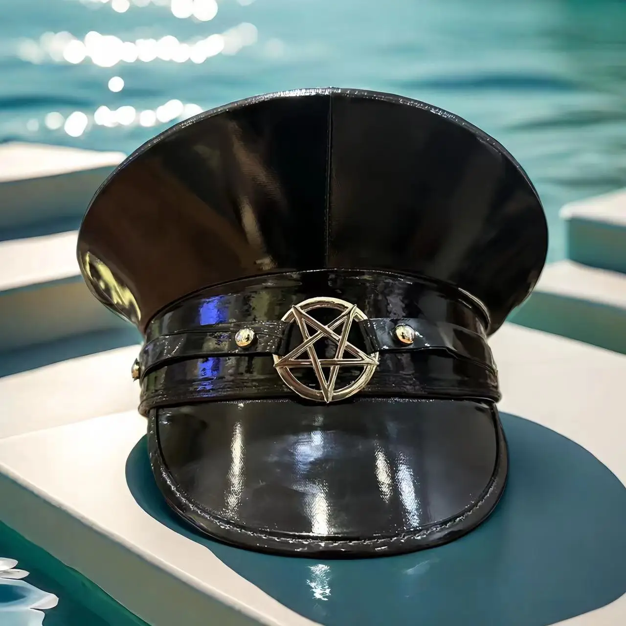 Fashion Sailor Hat Unisex PU Leather Military caps Black Steampunk Captain Hat, Halloween Star, Everyday, Formal, Outdoor