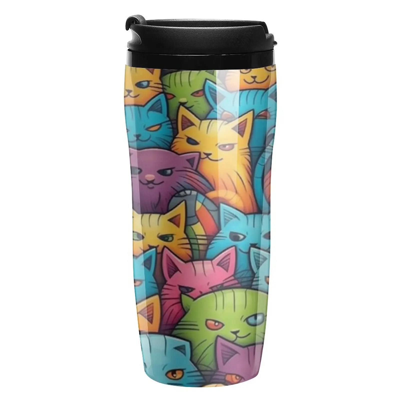 

Colorful Cats Coffee Mug to Go Cute Animal Print Cold and Hot Keep Heat Water Bottle Custom Gift Travel 350ml Plastic Cup