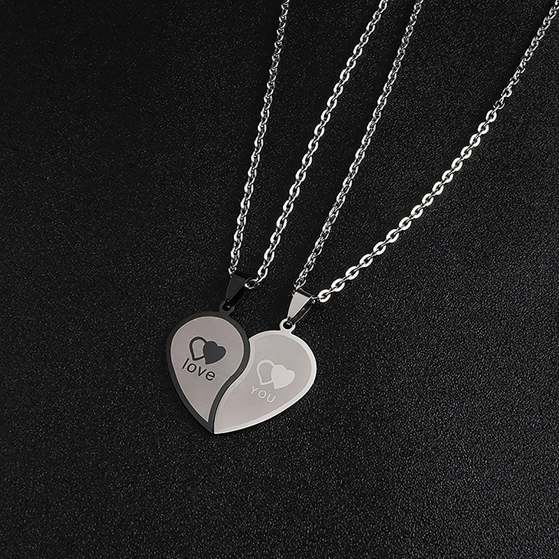 Couples Jewelry Heart Necklaces Couple Necklace Stainless Steel Engraved Love Pendants Necklace Valentine's Day