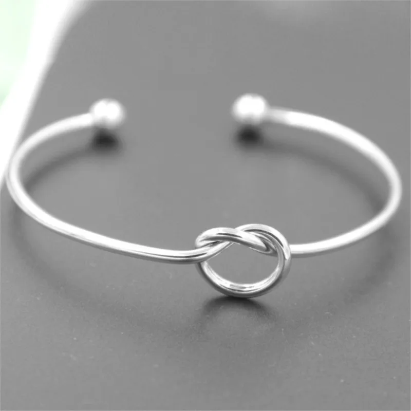 Neue Modeschmuck-Kollektion: 925 Sterling Silber Armreifen mit Einfachem Liebesknoten, Schlanke Persönliche Öffnungsarmbänder SL041