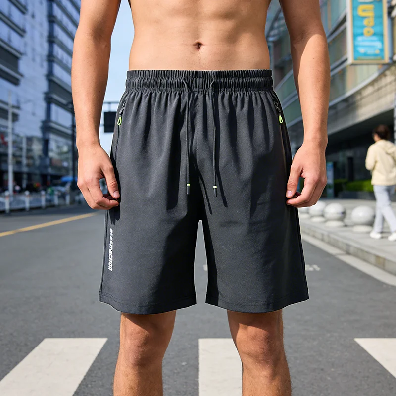 

Men's Casual Sports Shorts Quick Dry Breathable Fabric Elastic Waistband Zipper Pockets Running Fitness Active Wear