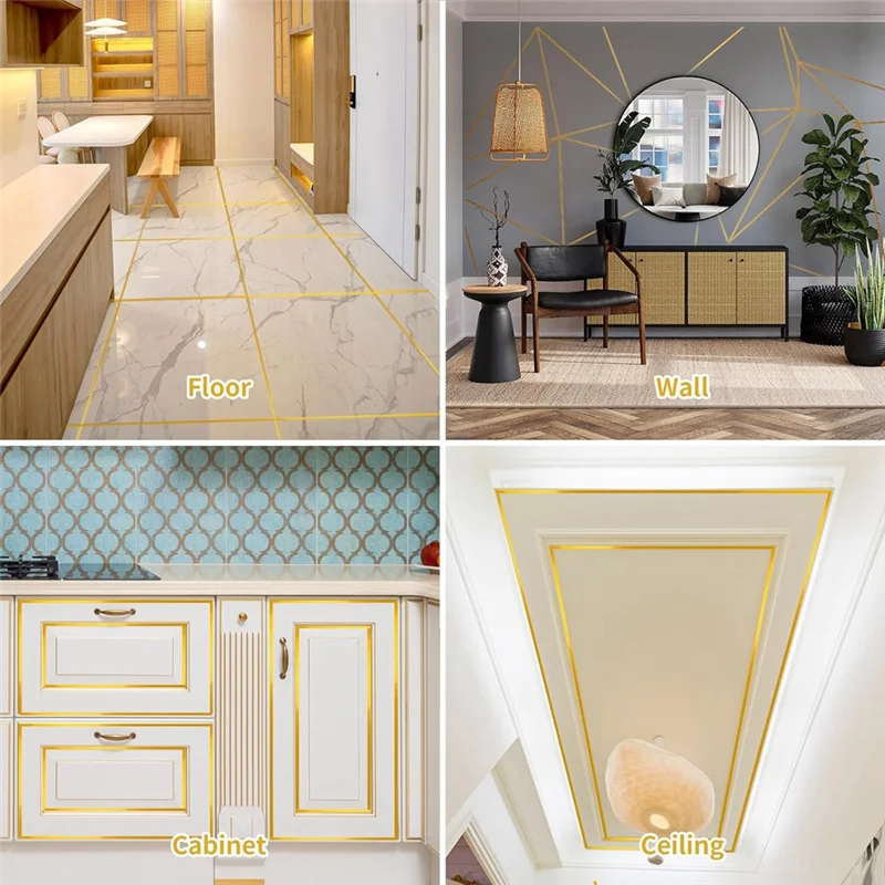 شريط رقائق ذهبية 5 لفات، 10 مم × 275 ياردة شريط فيلم مايلر من البوليستر المعدني مجموعة شريط اشي ذهبي للحرف اليدوية المتينة