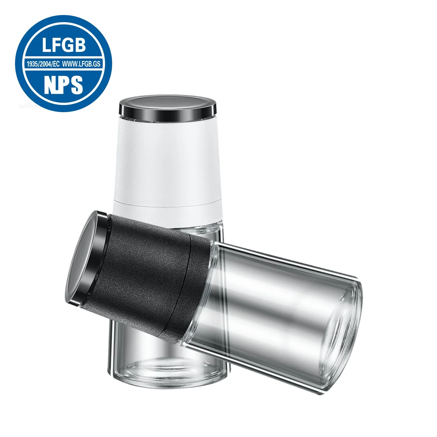 

2 Pieces of LFGB Certification High Hard Glass Kitchen Pepper Mill Thickness Adjustable Salt Grinder with Ceramic Mill Mechanism