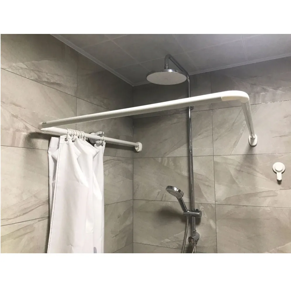 Chrome Color U-Shaped Shower Curtain Rod Combination Aluminum Alloy White Color Pole for Bathroom Corner Drilling Installation