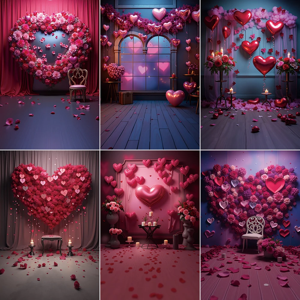 

MOON.QG Valentines February 14 Photography Background Rose Petals Pink Heart Wooden Floor Photozone Backdrop Child Studio Props