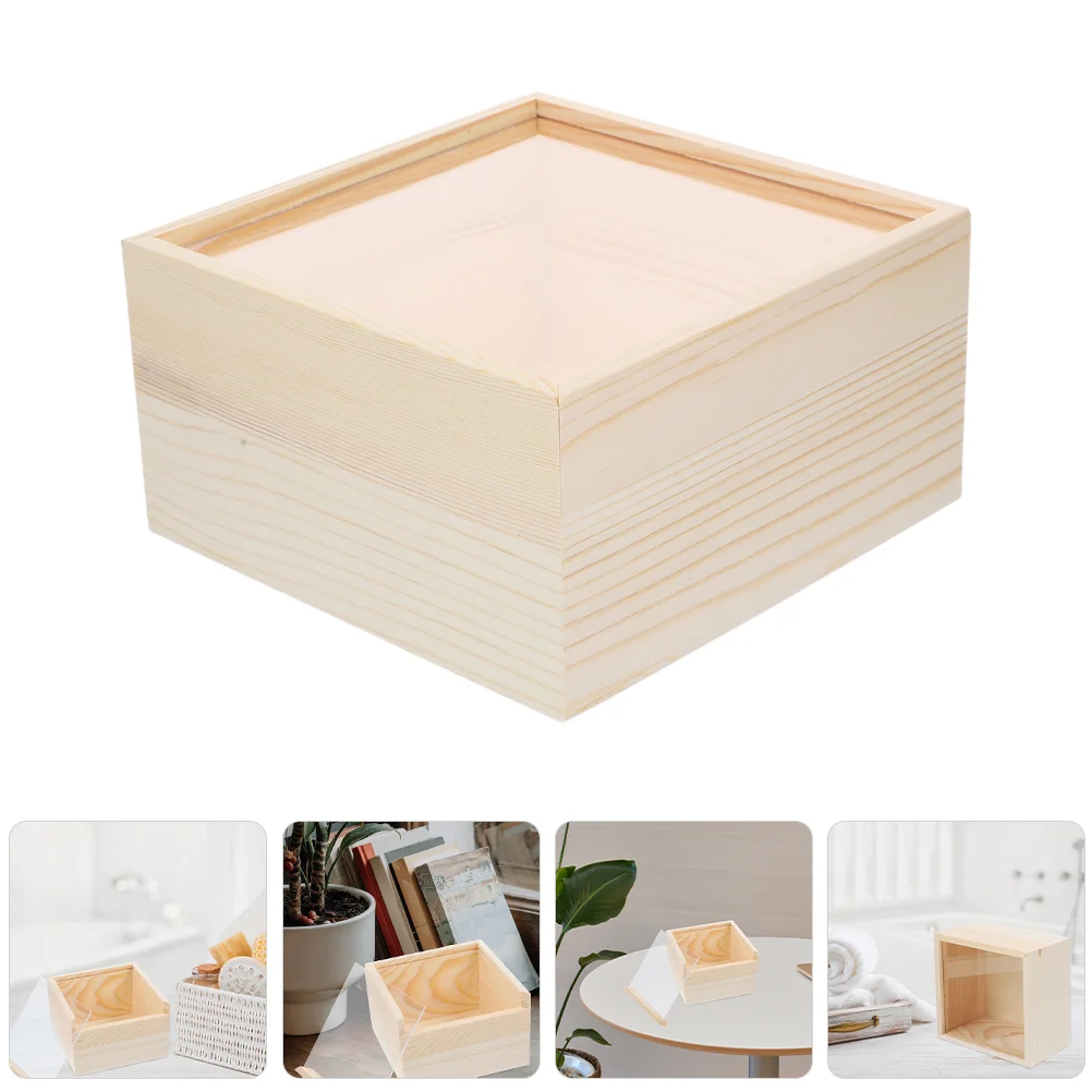 

2 Pcs Transparent Acrylic Box Wood Storage Container Sliding Boxes Visible Wooden Organizer Men