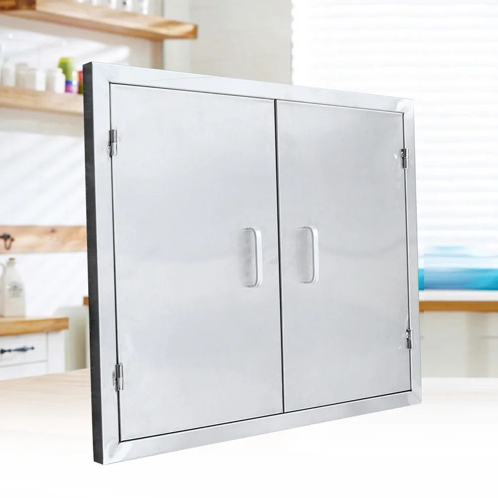 304 Stainless Steel Corrosion Resistant Double Doors Wall Hanging Kitchen Door Outdoor Cabinet Home Improvement 24*28*0.4inch