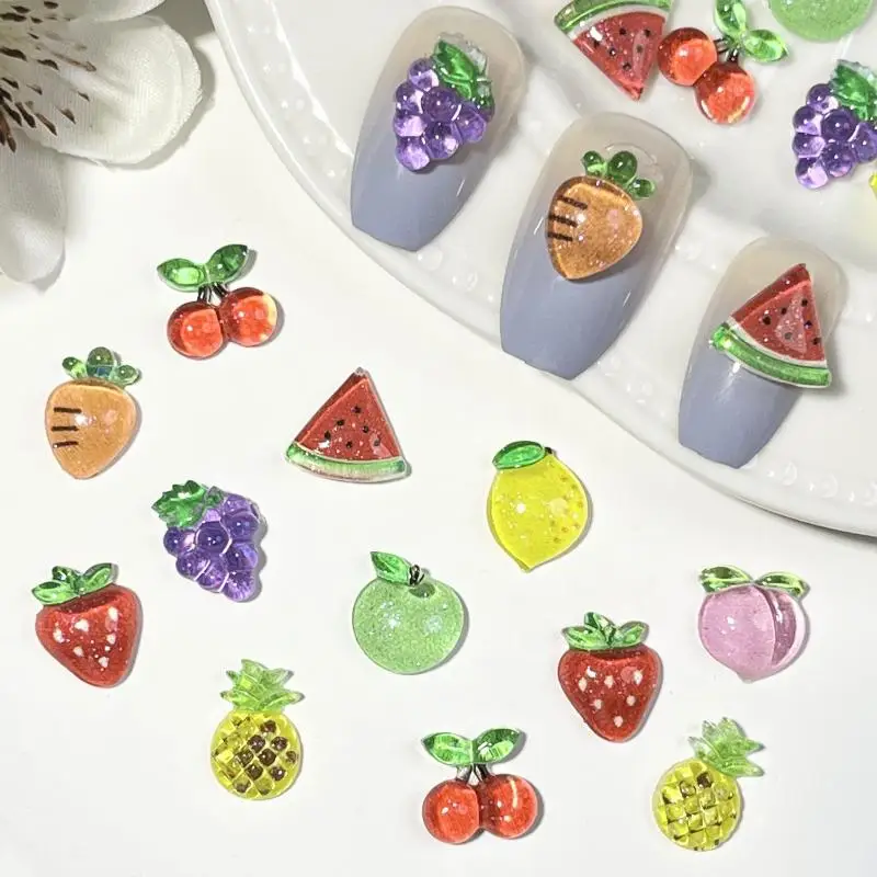 20Pcs Kawaii Fruit Nail Accessories Apple Strawberry Cherry Sticker Anime Cartoon Diy Manicure Hair Clip Toy Art Decorations Toy