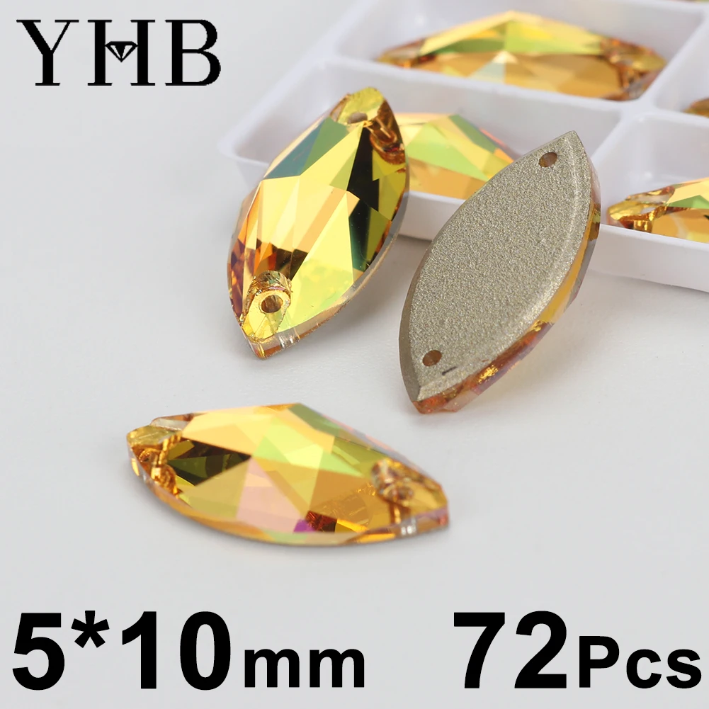 YHB 001SH Metallic Sunshine Galacti Navette Drop Glass Crystal AB Sewing Stones Flatback Sew on Rhinestones For Garment Clothes