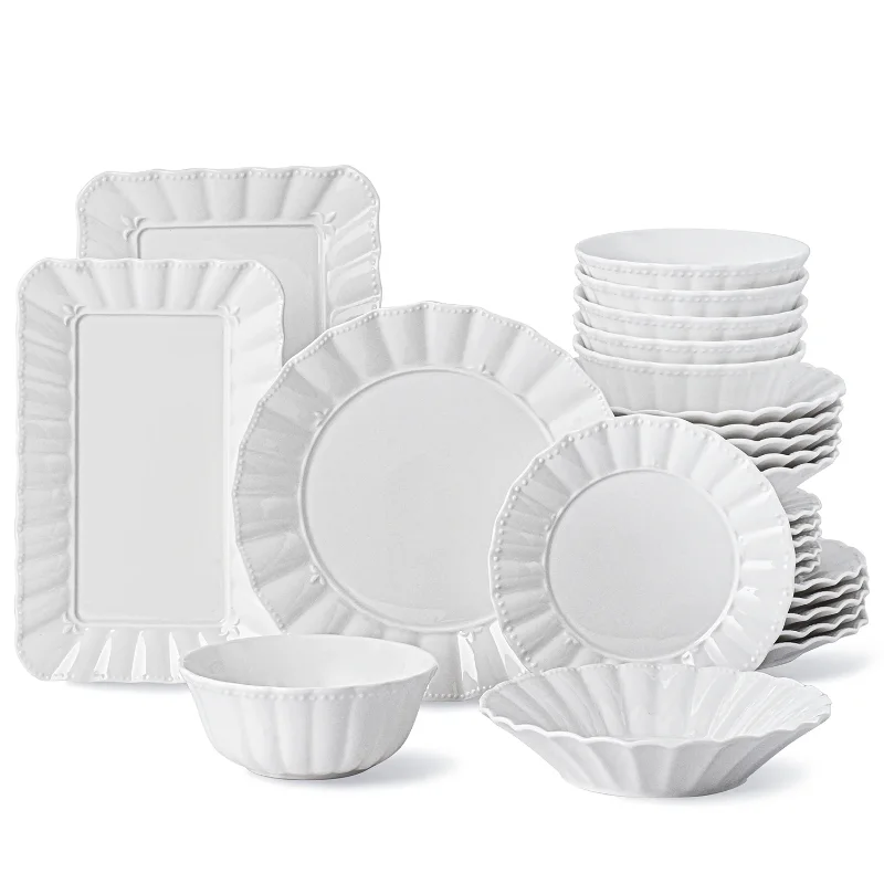 

Plates and Bowls Sets, 26 Piece w/Rectangula Dinnerware Sets, Porcelain Dinner Set with Plates, Serving Platters, Ceramic