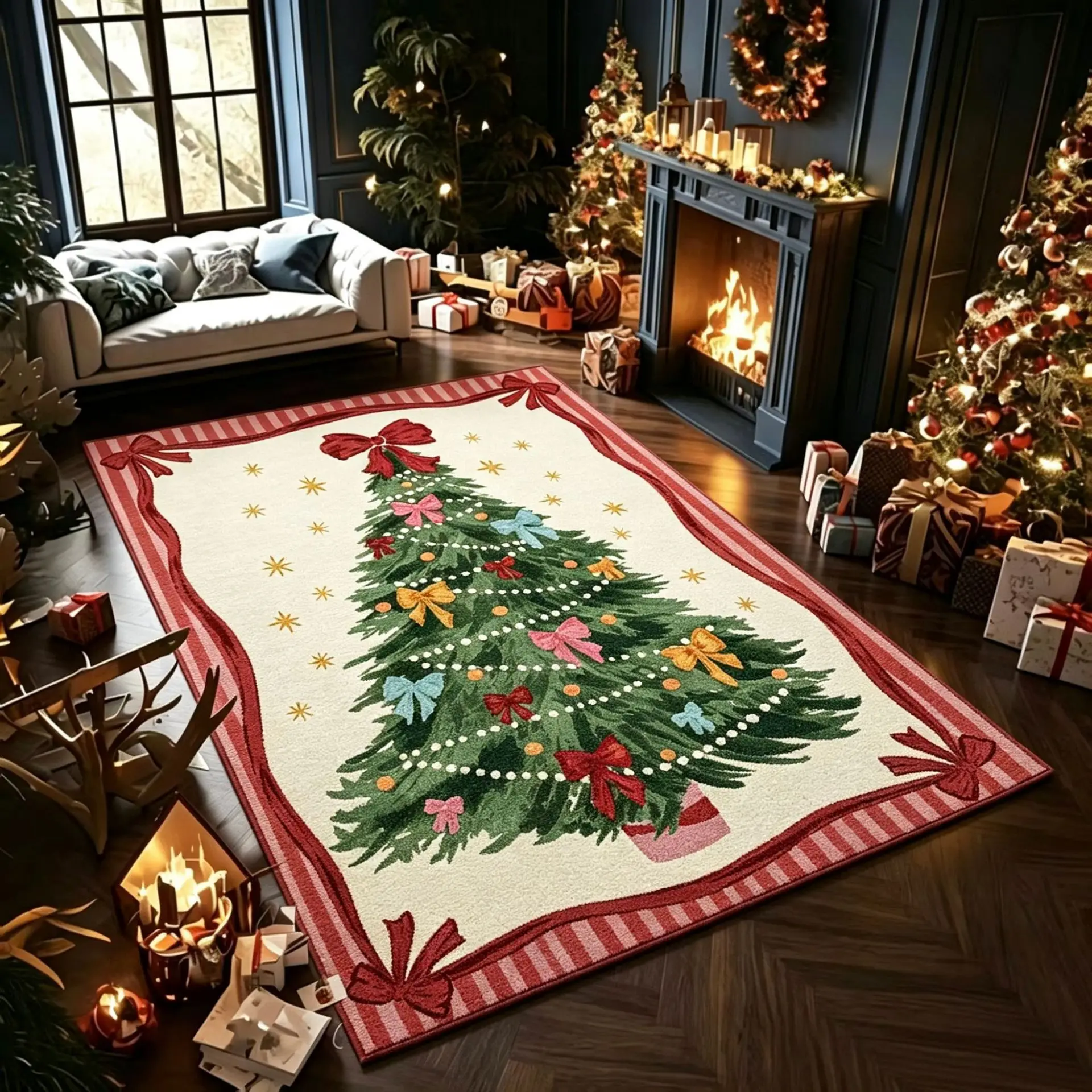 VIKAMA Vintage Floral Area Rug Ivory Cream Oriental Soft Crystal Velvet Plush Carpet Living Room Bedroom Farmhouse Decor Rug